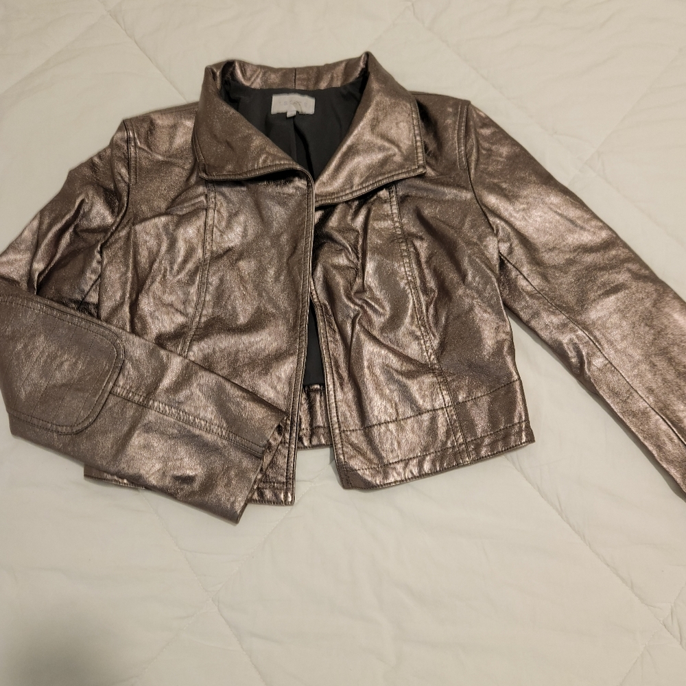 Metallic bronze pleather jacket